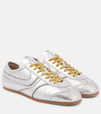 hoogwaardige luxe Dries van Noten Metallic leren sneakers zilver