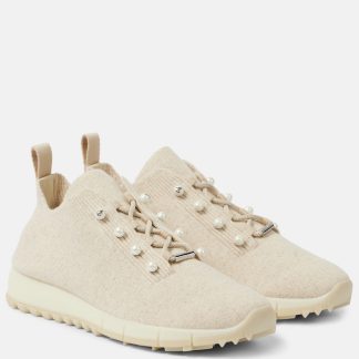 hoogwaardige luxe Jimmy Choo Veles gebreide sneakers beige