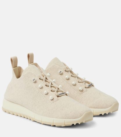 hoogwaardige luxe Jimmy Choo Veles gebreide sneakers beige