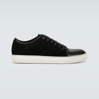 hoogwaardige luxe Lanvin Suède en leren cap-toe sneakers zwart