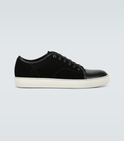 hoogwaardige luxe Lanvin Suède en leren cap-toe sneakers zwart