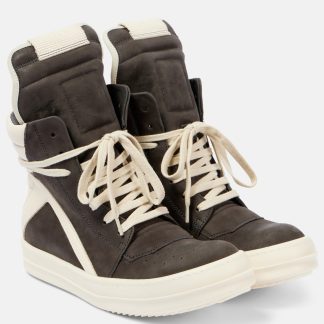 hoogwaardige luxe Rick Owens Geobasket suède hoge sneakers grijs