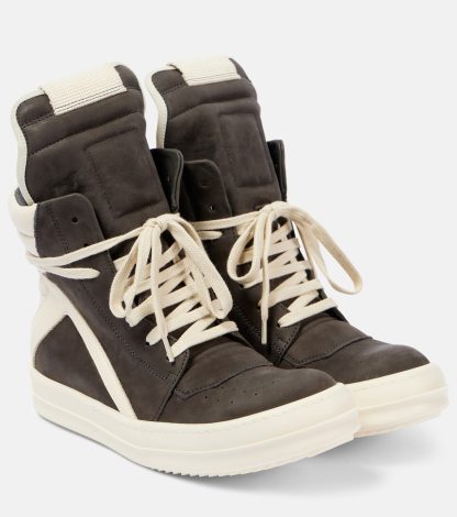 hoogwaardige luxe Rick Owens Geobasket suède hoge sneakers grijs