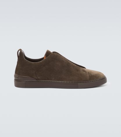 hoogwaardige luxe Zegna Triple Stitch suède sneakers bruin