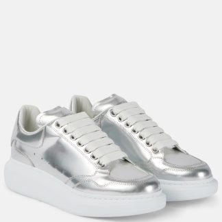 luxe groothandel Alexander McQueen Oversized metallic leren sneakers zilver