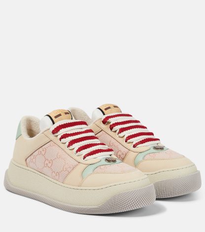 luxe groothandel Gucci Screener GG canvas en leren sneakers bruin