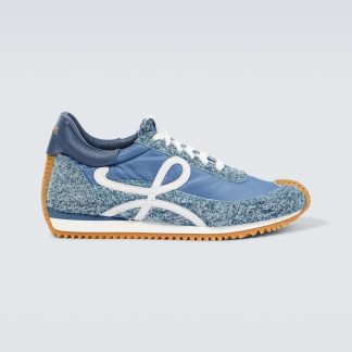 luxe groothandel Loewe Flow Runner met leer afgezette sneakers blauw