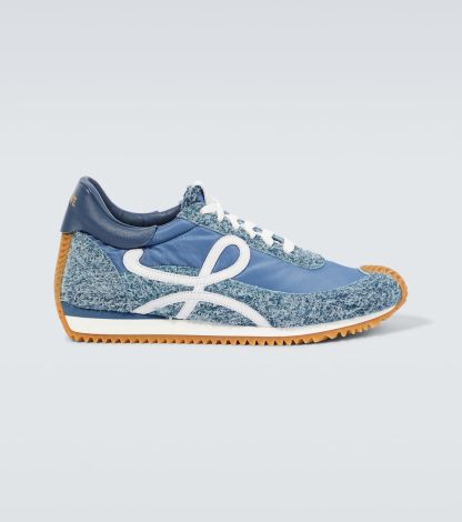 luxe groothandel Loewe Flow Runner met leer afgezette sneakers blauw