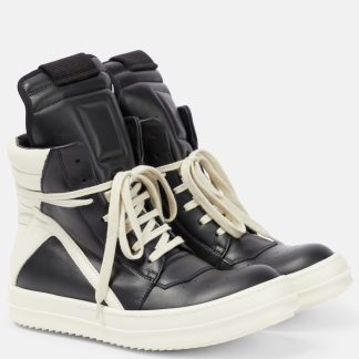 luxe groothandel Rick Owens Geobasket leren hoge sneakers zwart