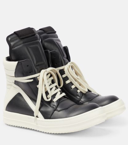 luxe groothandel Rick Owens Geobasket leren hoge sneakers zwart