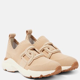 luxe groothandel Tods Met leer afgezette gebreide sneakers beige