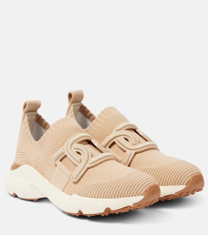 luxe groothandel Tods Met leer afgezette gebreide sneakers beige