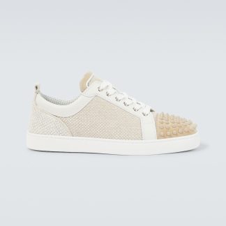 luxe kopen Christian Louboutin Louis Junior Spikes canvas sneakers neutraal