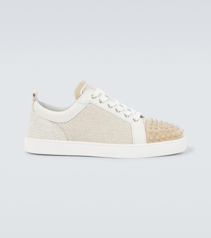 luxe kopen Christian Louboutin Louis Junior Spikes canvas sneakers neutraal