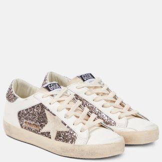 luxe kopen Golden Goose Super-Star glitter leren sneakers wit