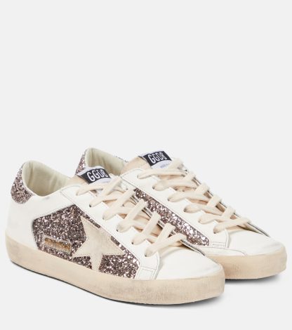 luxe kopen Golden Goose Super-Star glitter leren sneakers wit