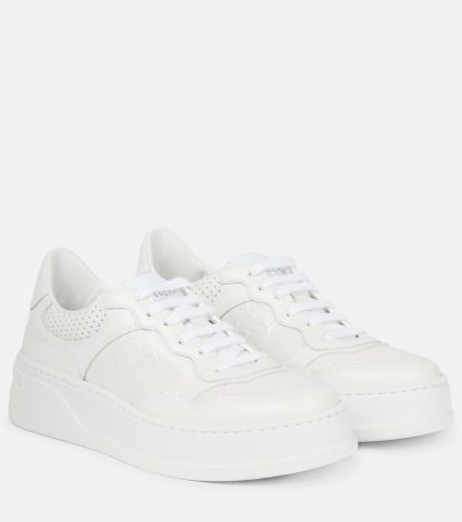 luxe kopen Gucci GG leren sneakers met reliëf wit