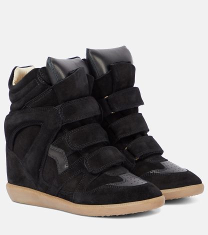 luxe kopen Isabel Marant Bekett leren en suède sneakers zwart