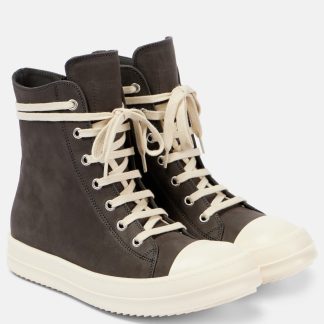 luxe kopen Rick Owens Geobasket suède hoge sneakers grijs