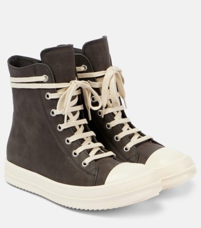 luxe kopen Rick Owens Geobasket suède hoge sneakers grijs