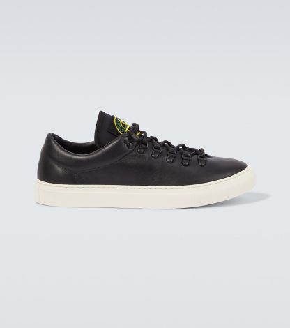 luxe kopen Stone Island Compass leren sneakers zwart