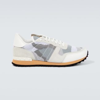 luxe kopen Valentino Garavani Rockrunner met leer afgezette sneakers wit