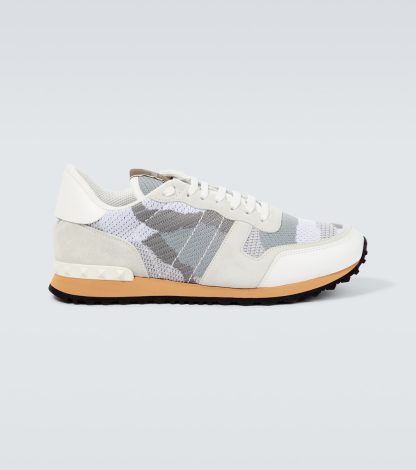 luxe kopen Valentino Garavani Rockrunner met leer afgezette sneakers wit