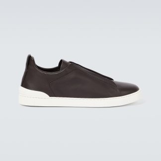 luxe kopen Zegna Triple Stitch leren sneakers bruin