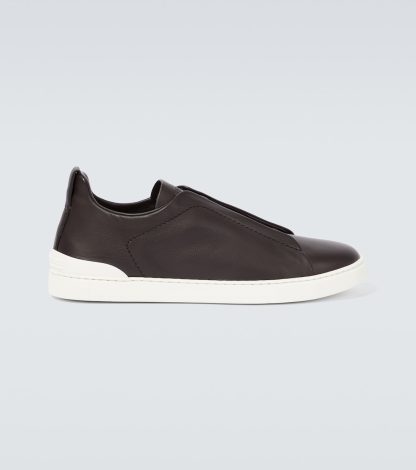 luxe kopen Zegna Triple Stitch leren sneakers bruin