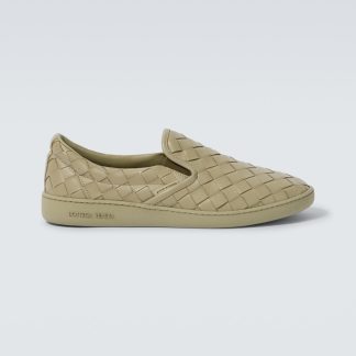 luxe replica Bottega Veneta Sawyertrecciato leren sneakers beige