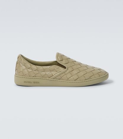 luxe replica Bottega Veneta Sawyertrecciato leren sneakers beige