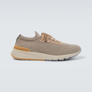 luxe replica Brunello Cucinelli Gebreide sneakers grijs