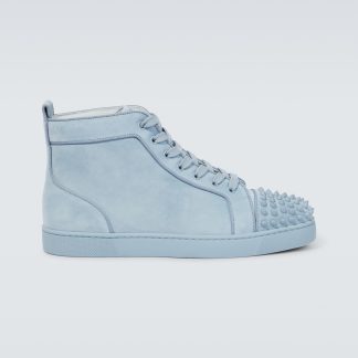 luxe replica Christian Louboutin Louis Spikes suède sneakers blauw