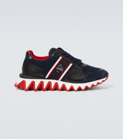 luxe replica Christian Louboutin Nastroshark leren en canvas sneakers blauw