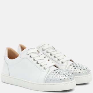 luxe replica Christian Louboutin Vieira Spikes Krystal sneakers wit