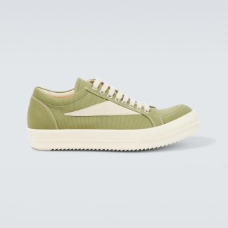 luxe replica DRKSHDW by Rick Owens Vintage denim sneakers met suède randje groen