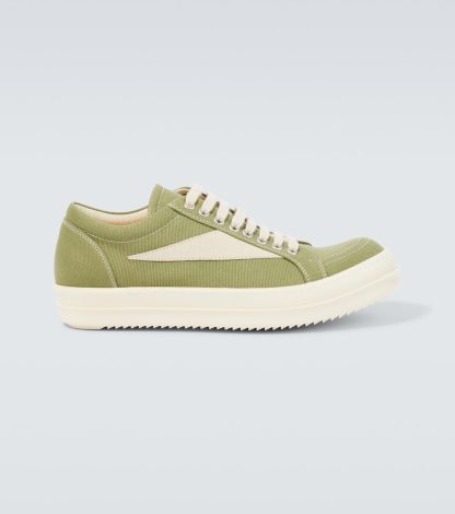 luxe replica DRKSHDW by Rick Owens Vintage denim sneakers met suède randje groen