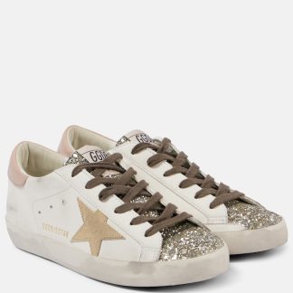 luxe replica Golden Goose Super-Star glitter leren sneakers wit