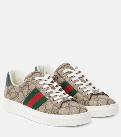 luxe replica Gucci Ace met leer afgezette GG sneakers beige