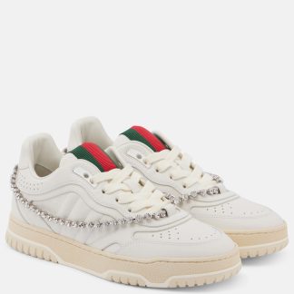 luxe replica Gucci Gucci Re-Web versierde leren sneakers wit