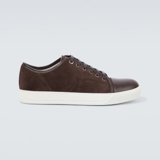 luxe replica Lanvin DBB1 met leer afgezette suède sneakers bruin