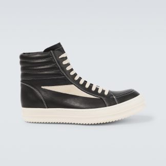 luxe replica Rick Owens Leren hoge sneakers zwart