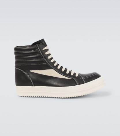 luxe replica Rick Owens Leren hoge sneakers zwart