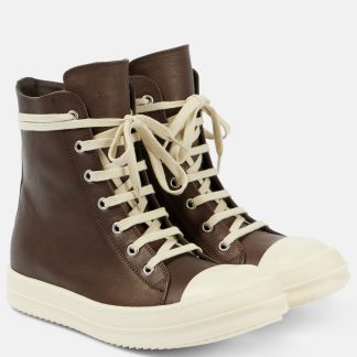 luxe replica Rick Owens Porterville leren hoge sneakers bruin