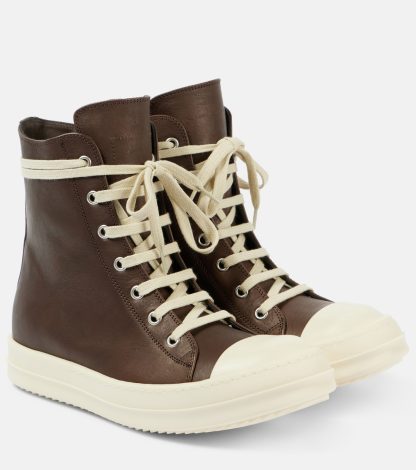 luxe replica Rick Owens Porterville leren hoge sneakers bruin