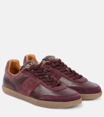 luxe replica Tods Tabs met suède afgezette leren sneakers rood