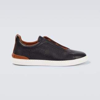 luxe replica Zegna Triple Stitch leren sneakers zwart