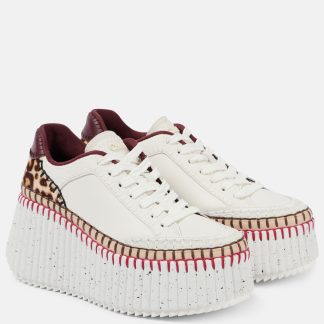 mode luxe Chloé Nana leren wedge sneakers met studs bruin