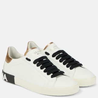 mode luxe Dolce & Gabbana Versierde leren sneakers wit