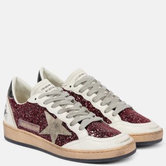 mode luxe Golden Goose Ball-Star met leer afgezette glitter sneakers wit